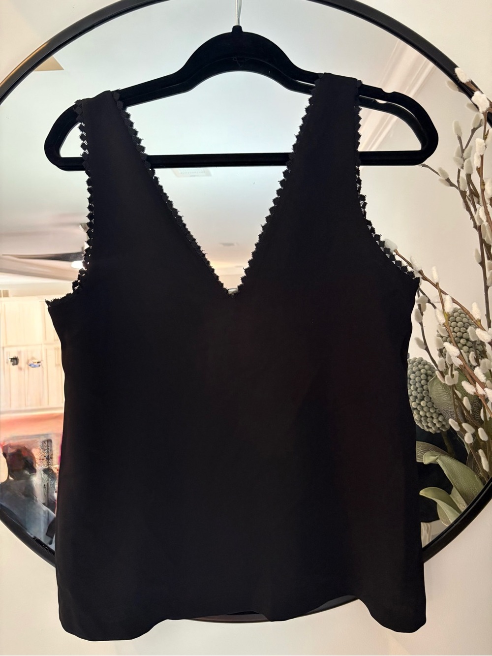 The Kooples Black V-Neck Sleeveless Top with Lace Trim Size 2 NWT